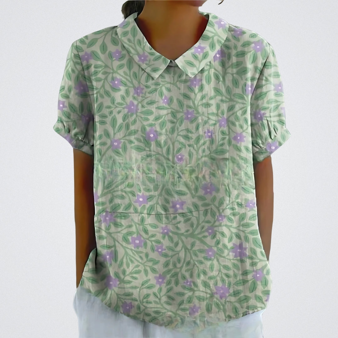 Lene™ | Stilfuld Blomstret Hørbluse