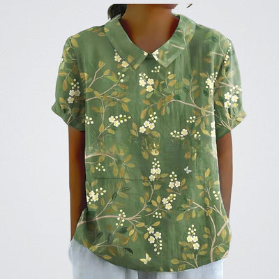 Lene™ | Stilfuld Blomstret Hørbluse