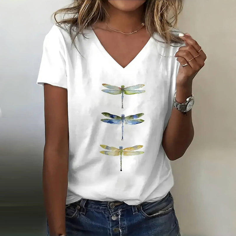 Nora™ | Sommerligt og Komfortabelt T-shirt med Libeller