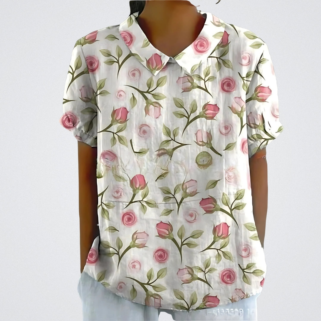 Lene™ | Stilfuld Blomstret Hørbluse