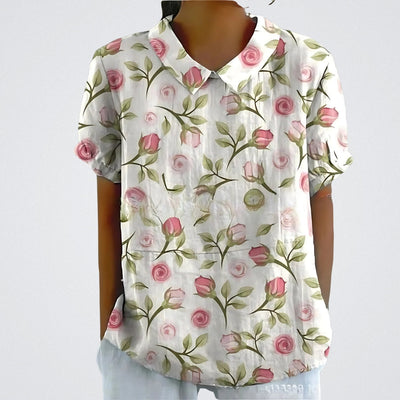 Lene™ | Stilfuld Blomstret Hørbluse