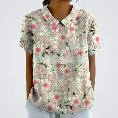Lene™ | Stilfuld Blomstret Hørbluse