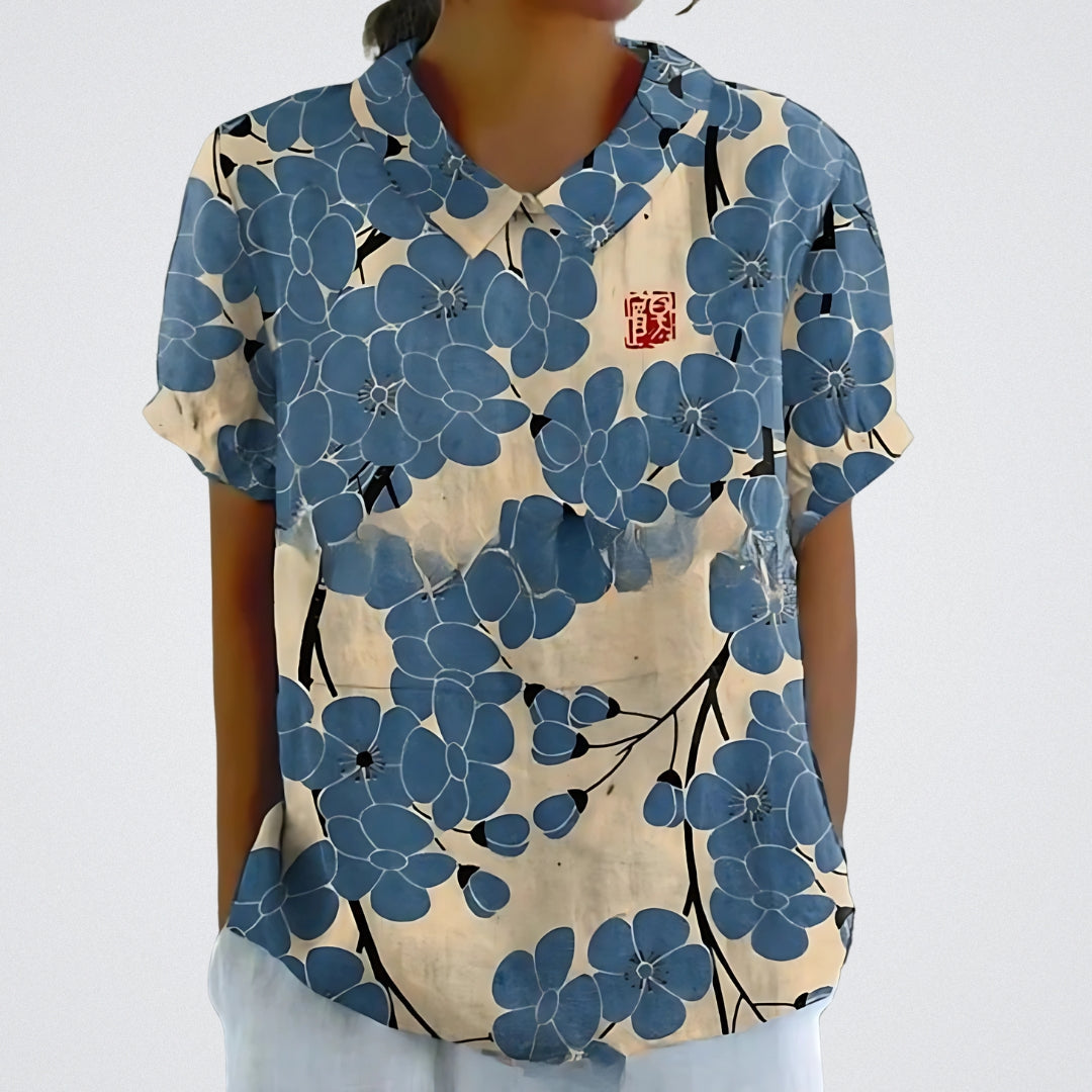 Lene™ | Stilfuld Blomstret Hørbluse