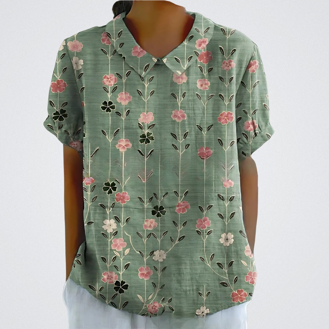 Lene™ | Stilfuld Blomstret Hørbluse