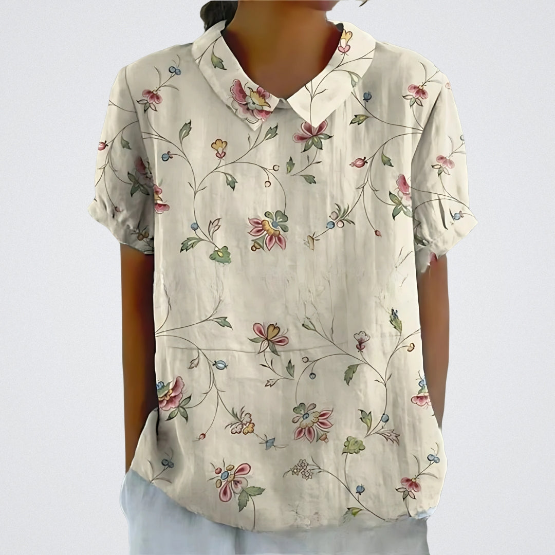 Lene™ | Stilfuld Blomstret Hørbluse