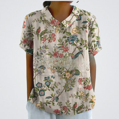 Lene™ | Stilfuld Blomstret Hørbluse
