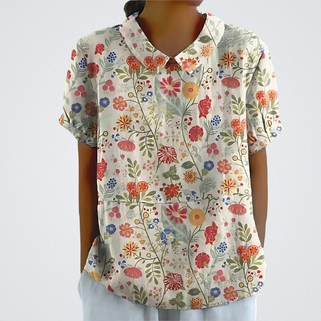 Lene™ | Stilfuld Blomstret Hørbluse
