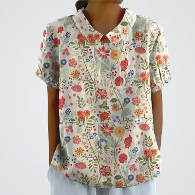 Lene™ | Stilfuld Blomstret Hørbluse