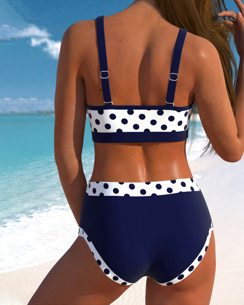 Lisbet | Patchwork bikini med høj talje og prikker