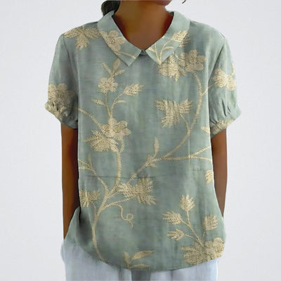 Lene™ | Stilfuld Blomstret Hørbluse