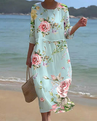 Helga | Stilfuld Blomstret Midi Kjole