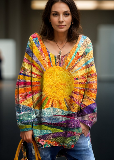 Elin™ | Munter og farverig bluse med solmotiv