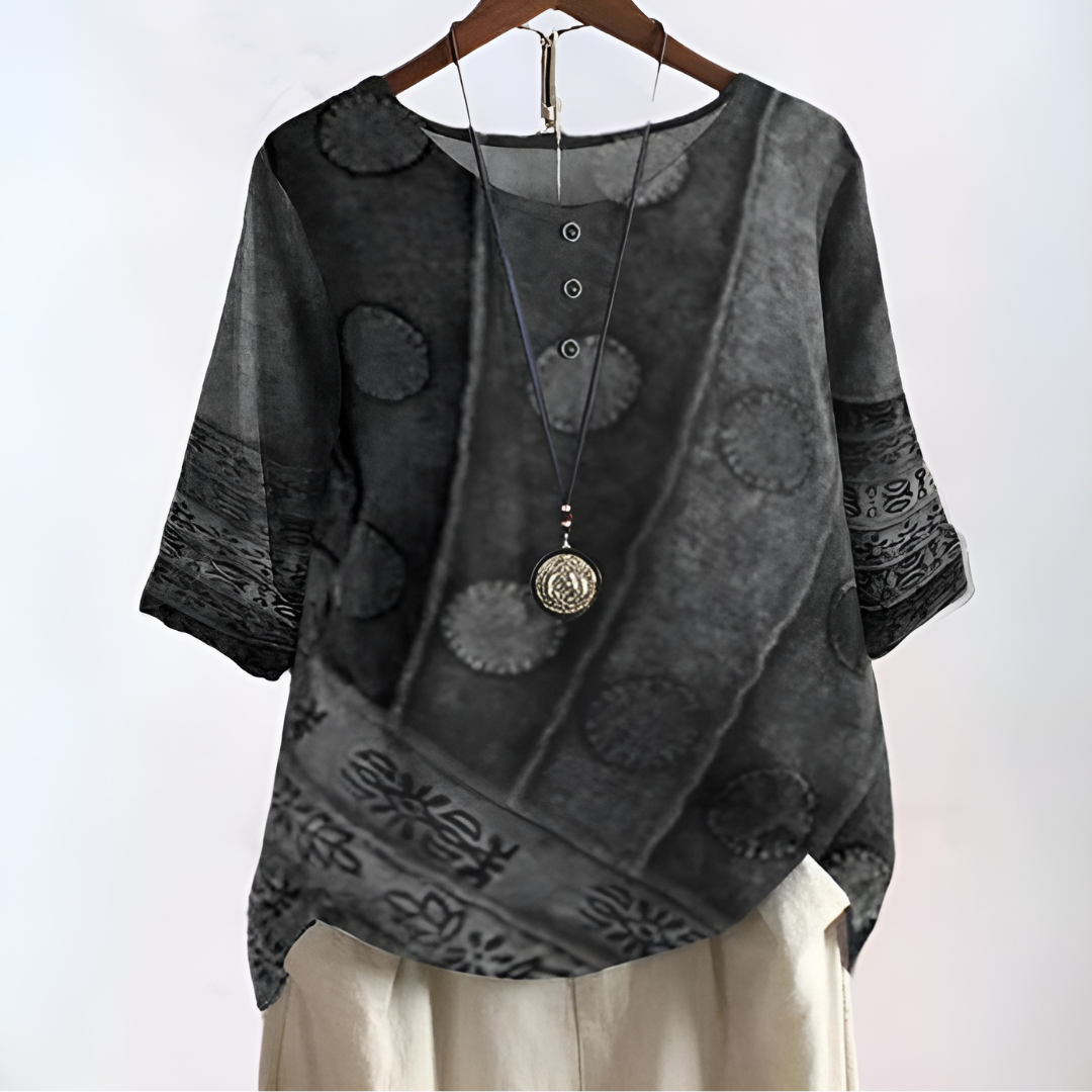 Liva™ | Farverig Boheme Skjorte med Rund Hals