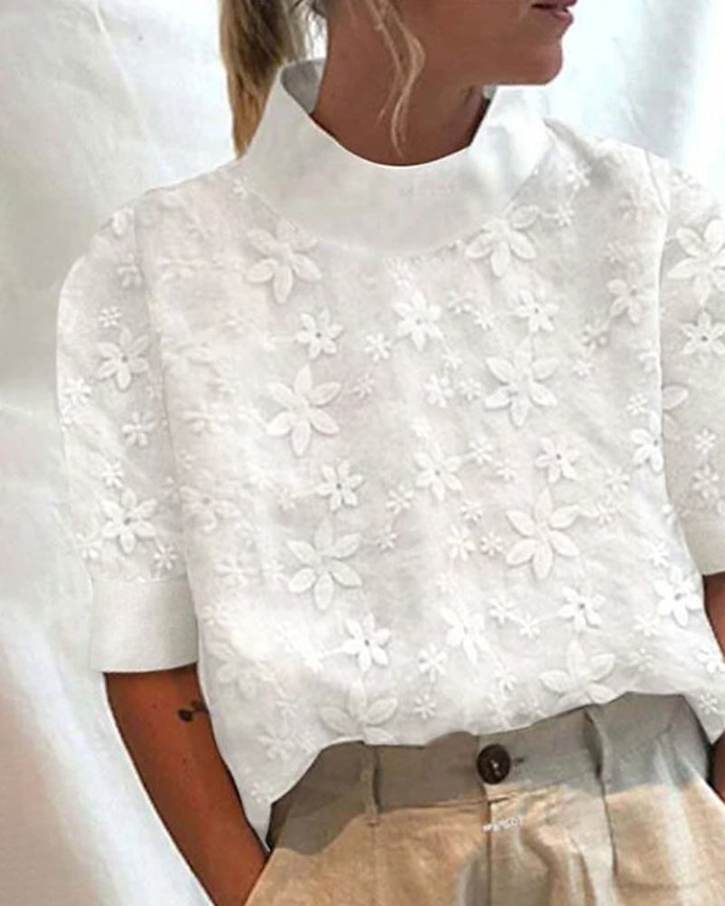 Nanna™ | Broderet Bluse med Ståkrave