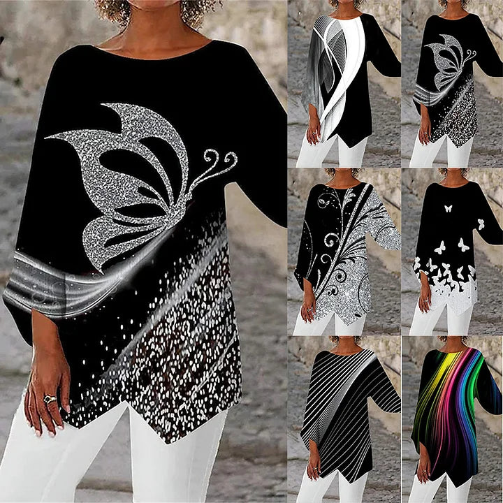 Sienna | Langærmet trykt T-shirt med rund hals