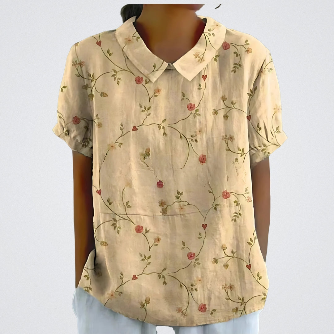 Lene™ | Stilfuld Blomstret Hørbluse