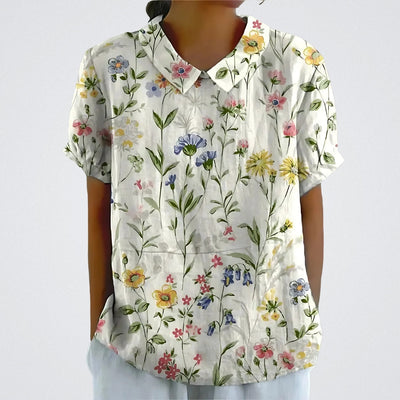 Lene™ | Stilfuld Blomstret Hørbluse