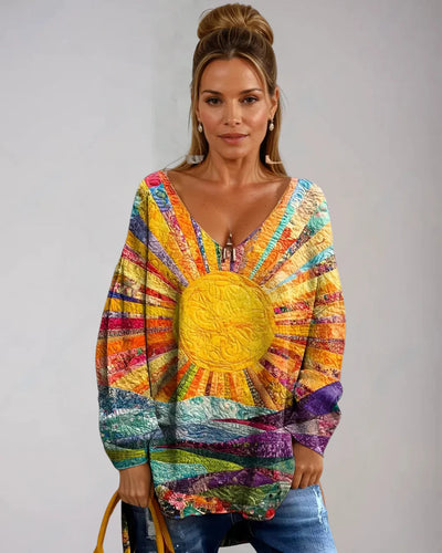 Elin™ | Munter og farverig bluse med solmotiv