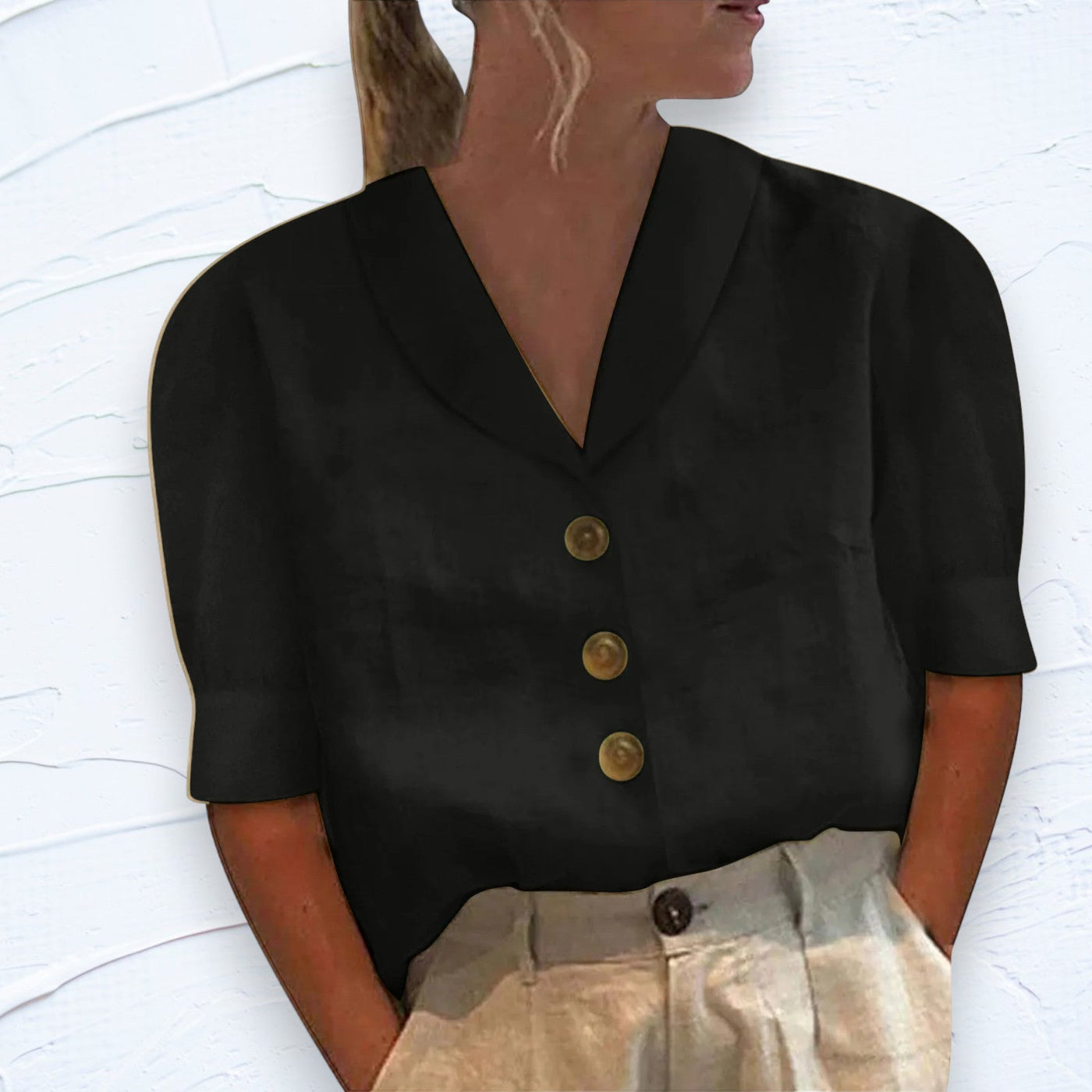 Elly™ | Retro Bluse med Store Knapper