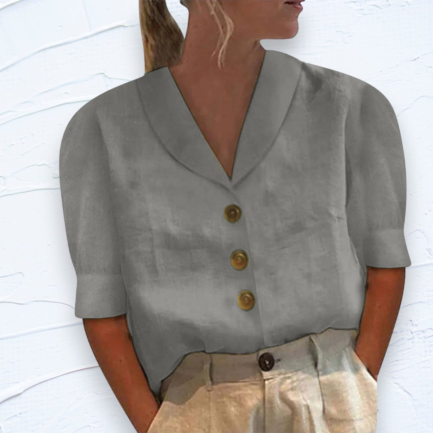 Elly™ | Retro Bluse med Store Knapper