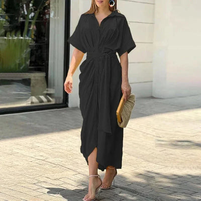 Amanda | Stilfuld Knaplukket Draperet Maxi Kjole