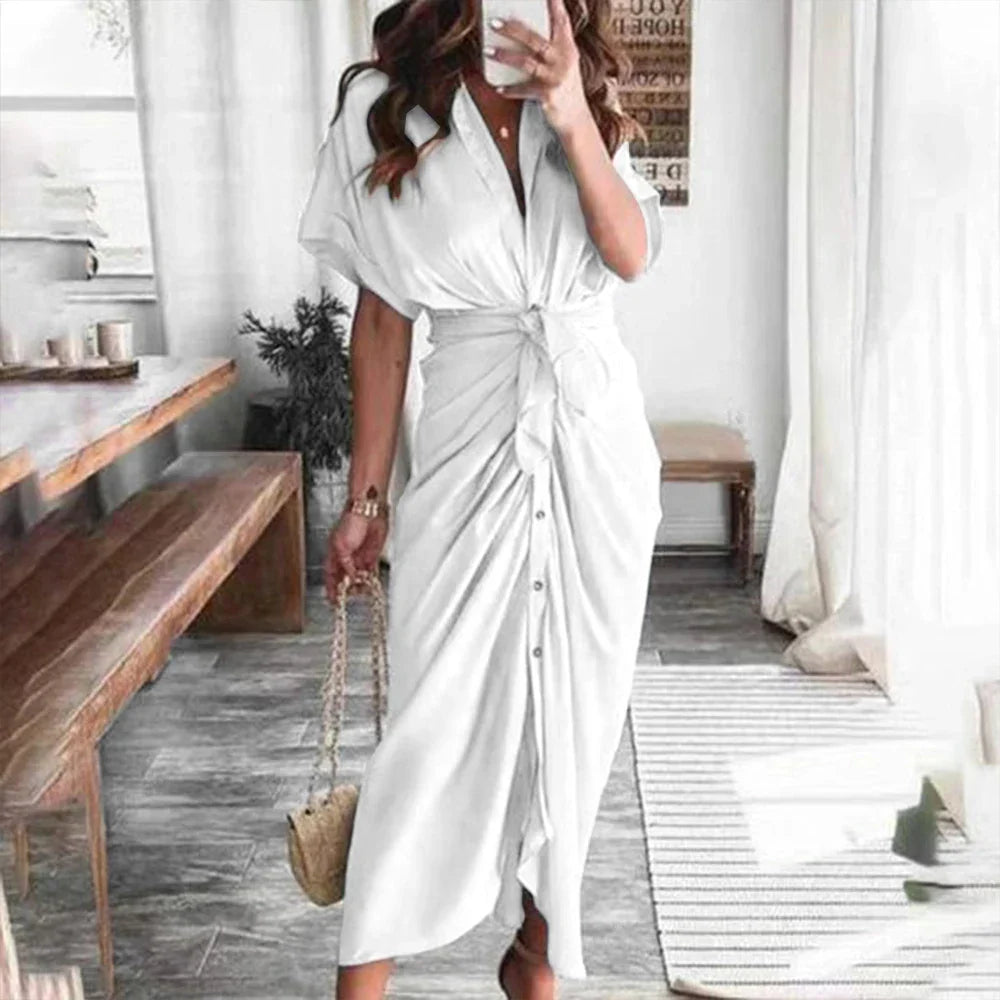Amanda | Stilfuld Knaplukket Draperet Maxi Kjole