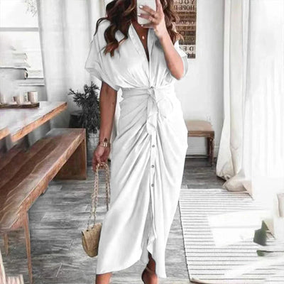 Amanda | Stilfuld Knaplukket Draperet Maxi Kjole