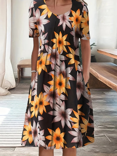 Hanne™ | Blomstret Midi Kjole med Lommer