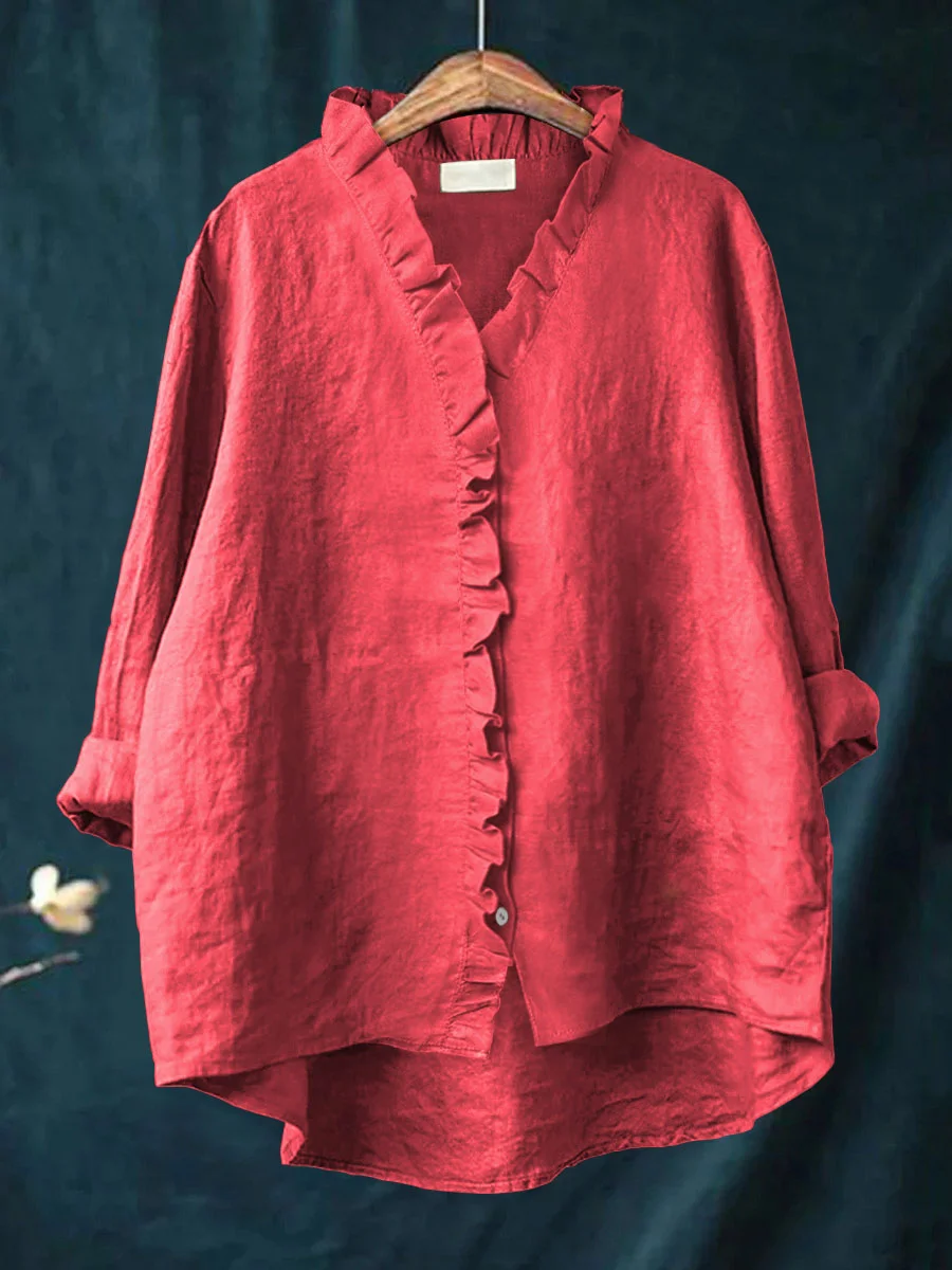 Alma™ | Blød V-Bluse med Flæsekant