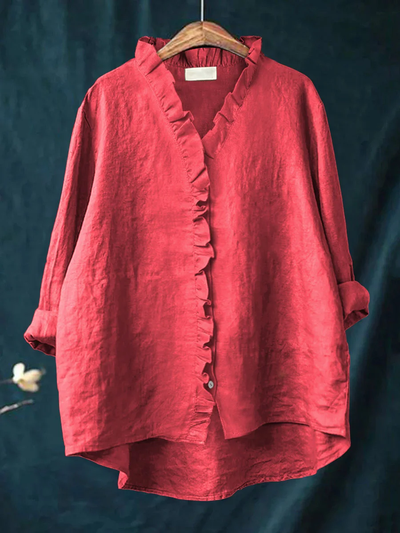 Alma™ | Blød V-Bluse med Flæsekant