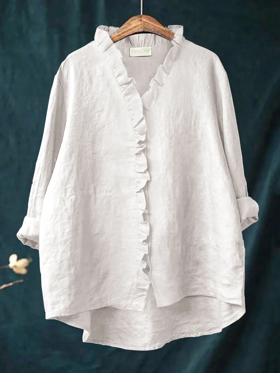Alma™ | Blød V-Bluse med Flæsekant