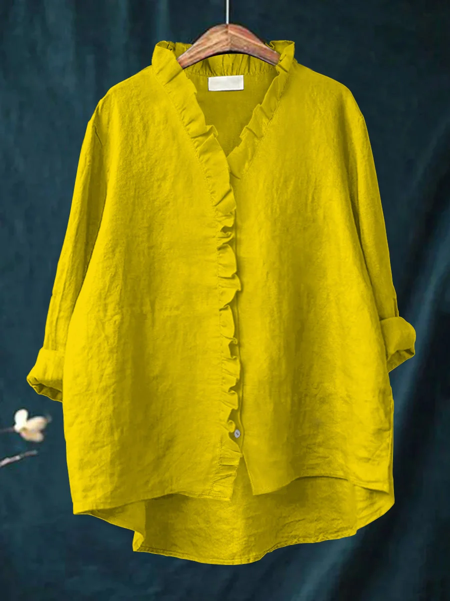 Alma™ | Blød V-Bluse med Flæsekant