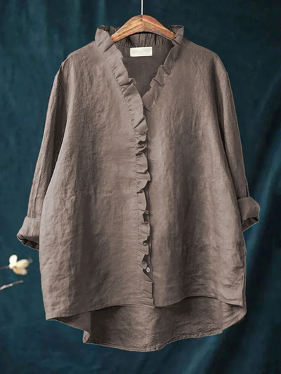 Alma™ | Blød V-Bluse med Flæsekant