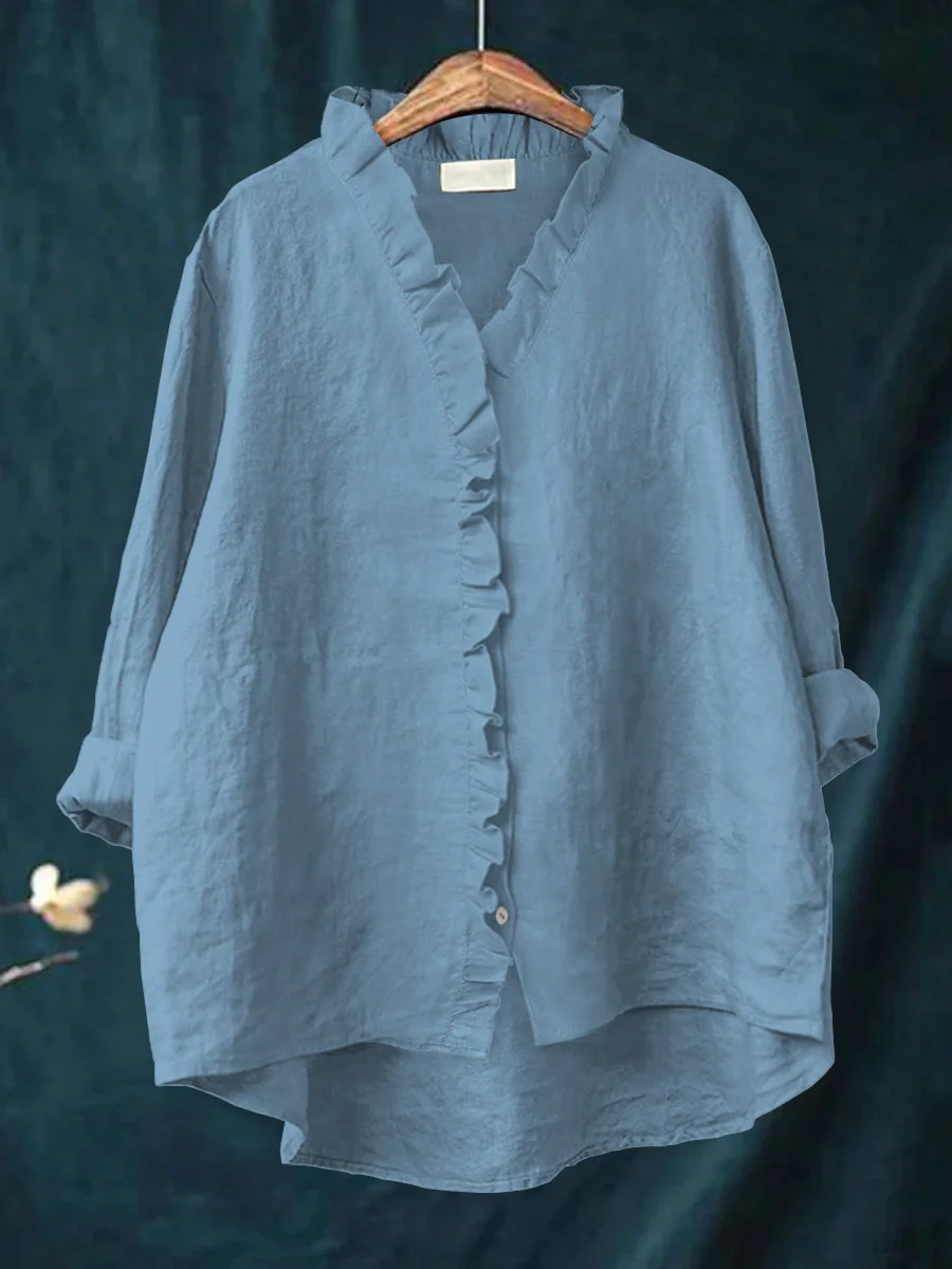 Alma™ | Blød V-Bluse med Flæsekant