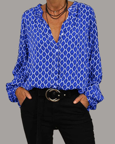 Grethe™ | Mønstret Skjortebluse med Knapper